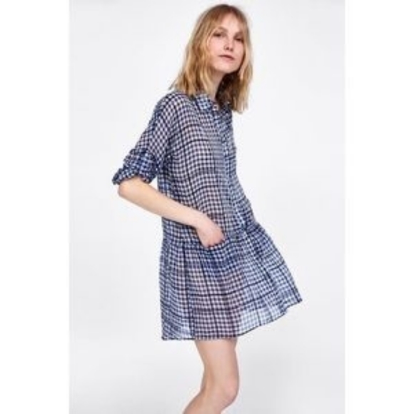 Zara Sheer Gingham Dress - Picture 3 of 12